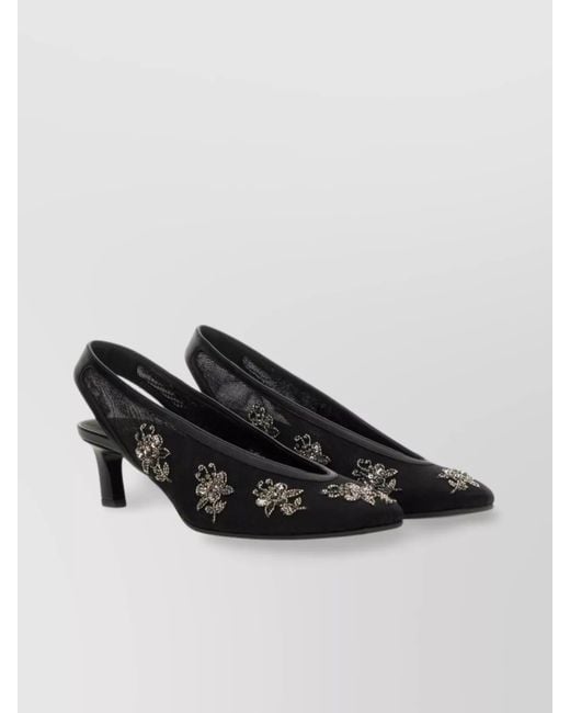 Fendi Black Embroidered Slingback Pumps