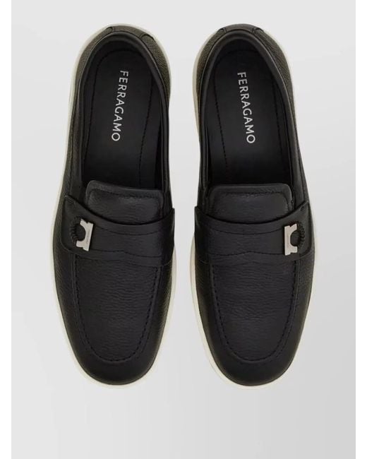 Ferragamo Black Tancredi Loafers Round Toe Rubber Sole Textured for men