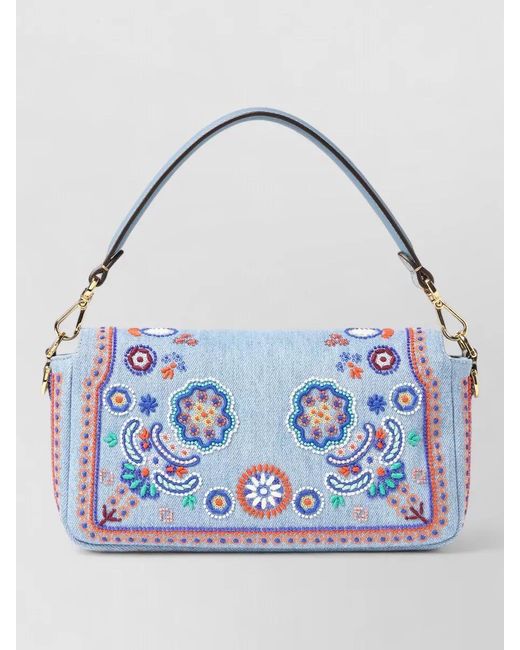 Fendi Blue Baguette Crossbody Bag Detachable Strap Top Handle