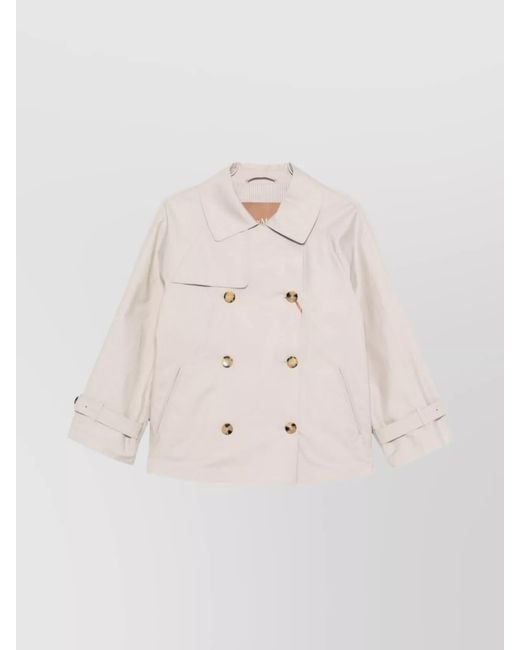 Max Mara Natural Short Cotton Twill Trench Coat With Water Repellent
