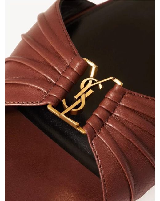 Saint Laurent Brown Babylone Leather Mules Flat Sole Cassandre