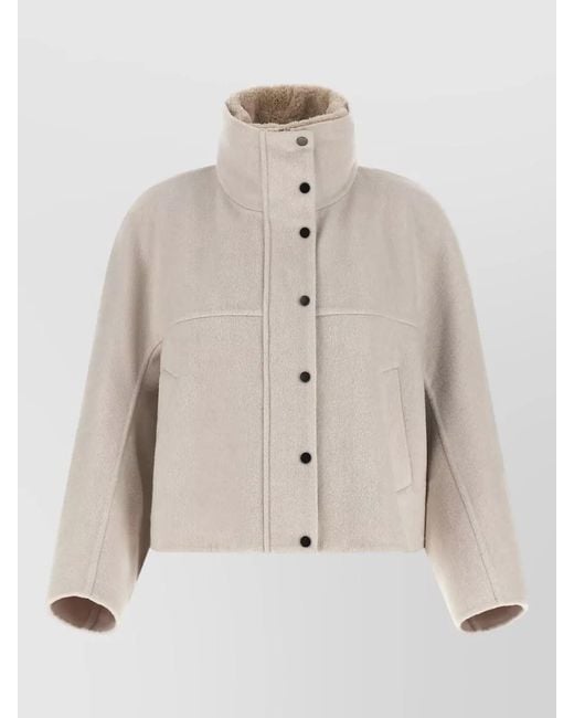 Brunello Cucinelli Natural Cropped Coat Virgin Wool Cashmere Blend