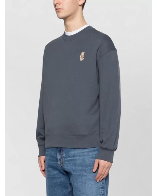 Maison Kitsuné Blue Organic Cotton Logo-Embroidered Sweatshirt for men
