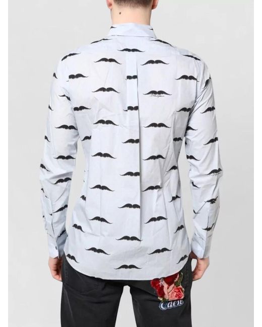 Dolce & Gabbana White Cotton Printed Long-Sleeve Dress Shirt for men