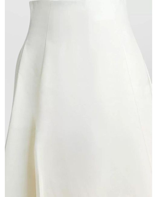 Sandbeige White High Waist Skirt Asymmetric Hem Flared