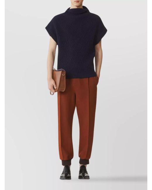 Lanvin Blue Ribbed Wool High Neck Short-Sleeve Jumper for men