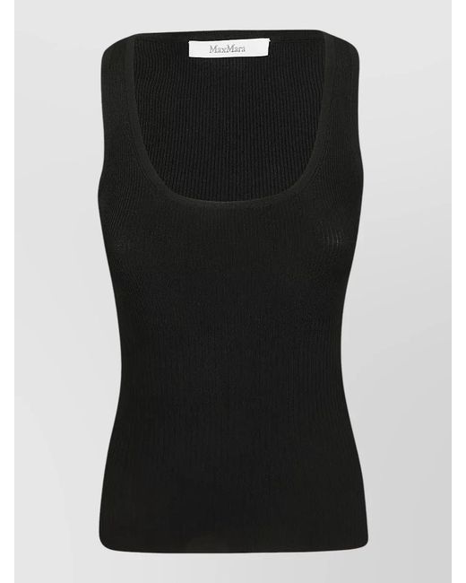 Max Mara Black Knit Top Sleeveless Square Neckline Ribbed