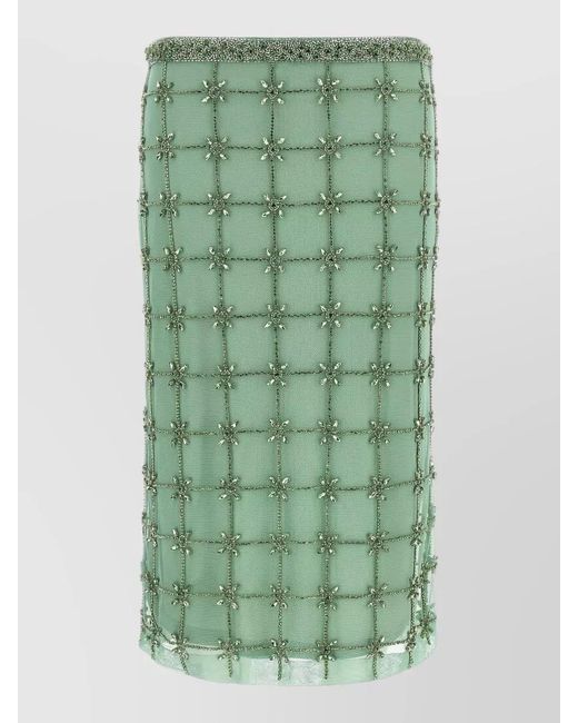 Pinko Green Carrieri Midi Skirt Sheer Overlay Beaded