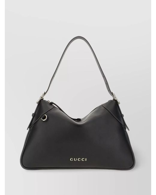 Gucci Black Leather Gg Emblem Structured Shoulder Bag