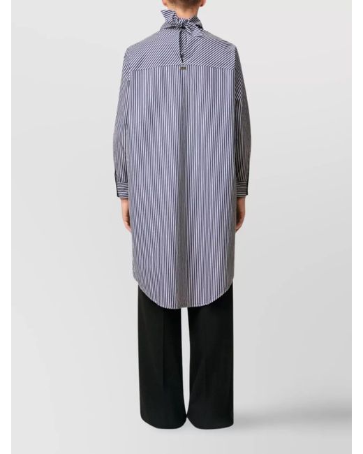 AMI Blue Striped Cotton Knee-Length Dress