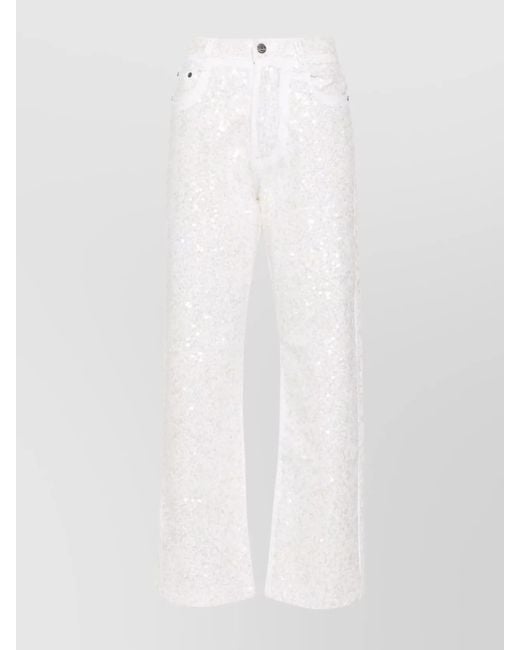 P.A.R.O.S.H. White Sequin-Embellished Straight-Leg Denim Jeans