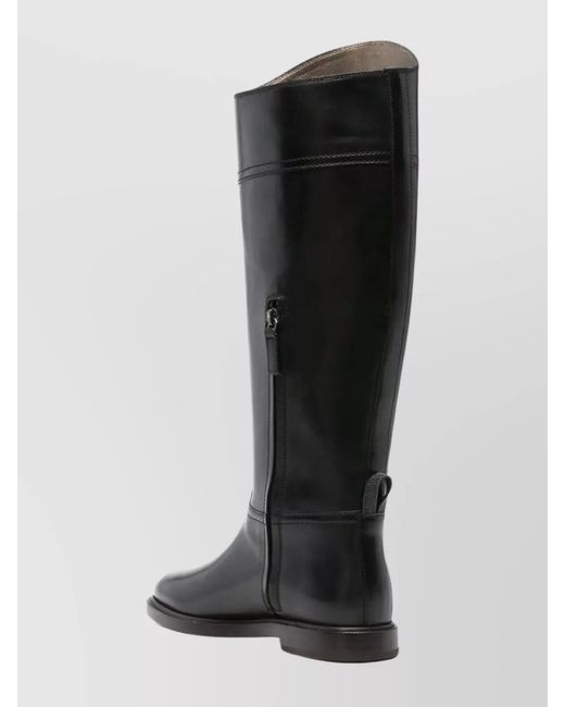 Brunello Cucinelli Black Leather Knee-High Riding Boots