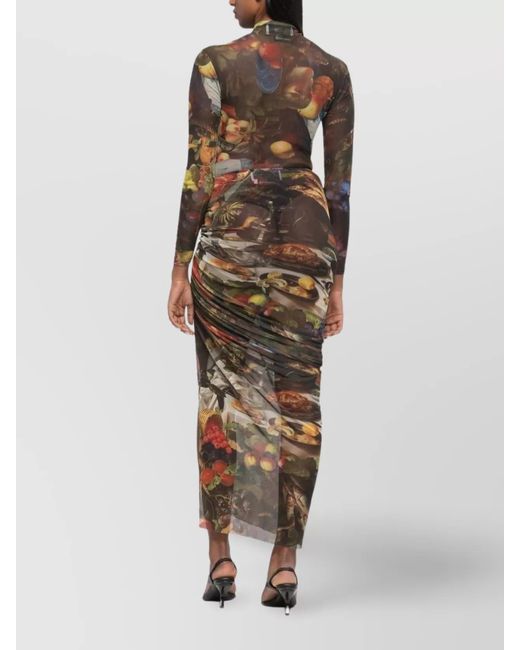 AZ FACTORY Black Printed High-Rise Side-Slit Midi Skirt