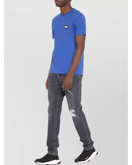 Dolce & Gabbana Blue Cotton Ribbed Crew-Neck T-Shirt for men