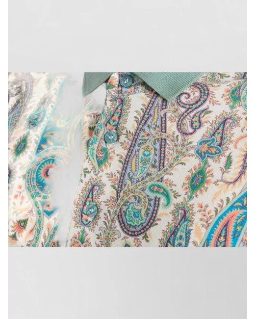 Etro White Polo Shirt Short Sleeves Paisley Ribbed Collar for men