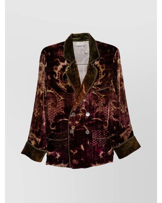 Pierre Louis Mascia Brown Double-Breasted Velvet Jacket Patterned Design