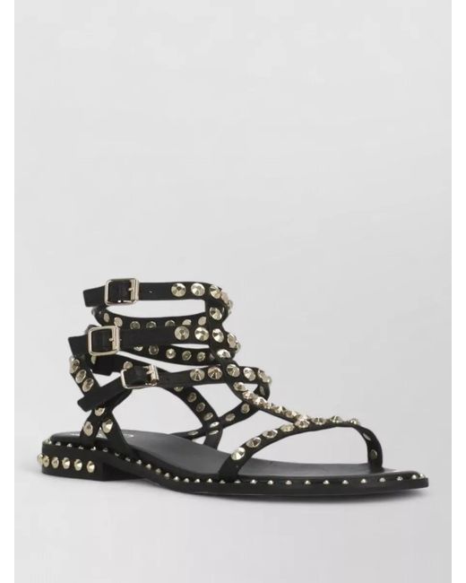 Ash Multicolor Flat Sandals Three Ankle Straps Studs