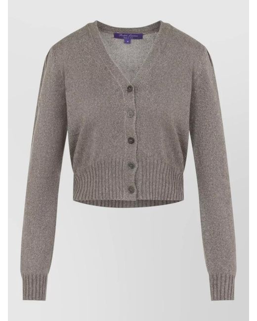 Ralph Lauren Gray Cropped Cashmere Cardigan Long Sleeve V Neck