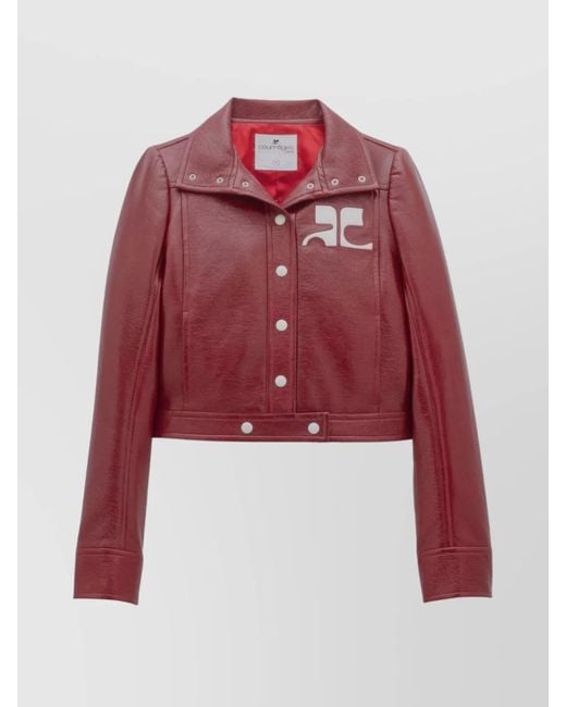 Courreges Red Cropped Faux Leather Biker Jacket