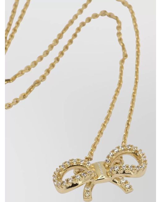 Ferragamo White Chain Necklace Adjustable Length Bow Pendant Stones