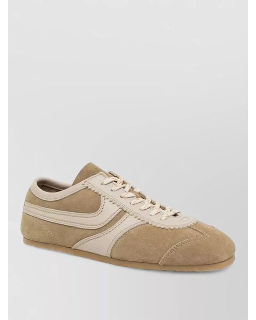 Dries Van Noten Natural Suede Low Top Sneakers Striped Detail