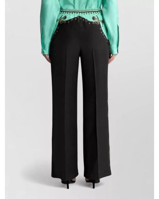 Etro Black Silk Printed High-Rise Wide-Leg Trousers