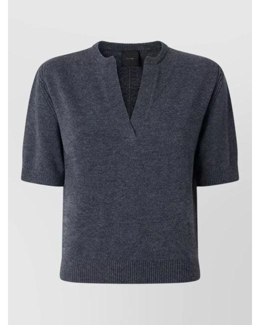 Pinko Blue Nylon Crewneck Top Short Sleeves