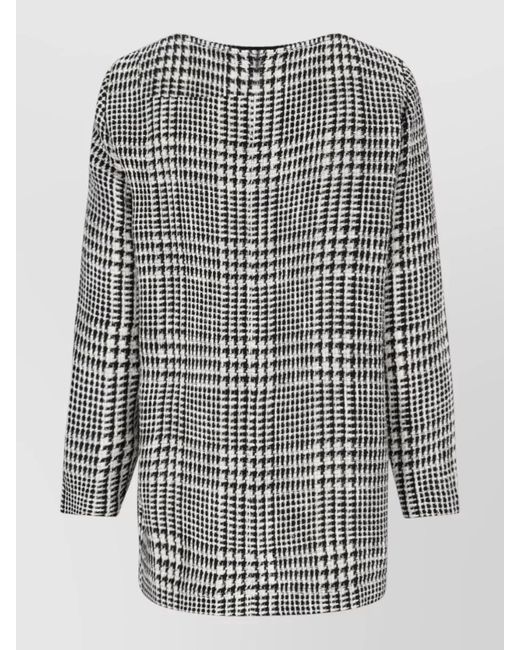 Gianluca Capannolo Gray Knee Length Dress Checked Pattern Long Sleeves