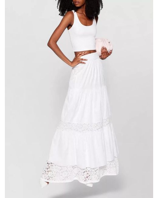 Guess White High Waist Maxi Skirt Lace Tiers