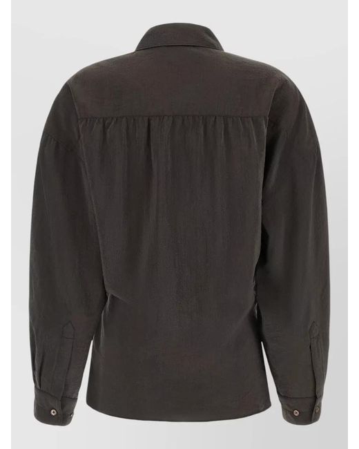 Lemaire Gray Collared Wrap Shirt Long Sleeves Pleated