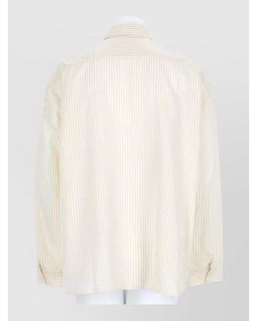 sunflower White Long Sleeve Striped Shirt Chest Pocket for men