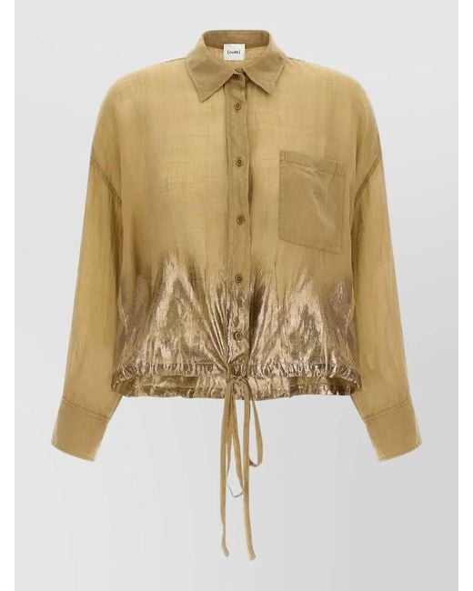 Nude Natural Linen Shirt Chest Pocket Drawstring Hem