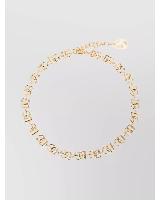 Dolce & Gabbana Natural Logo Chain Necklace Pearl Detail