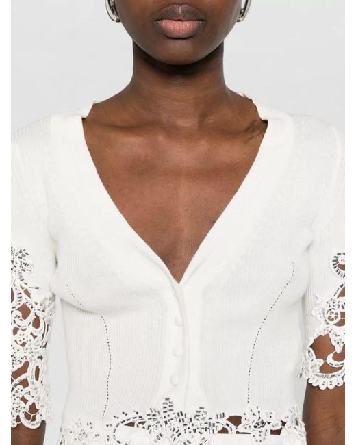 Ermanno Scervino Natural Cotton V-Neck Embroidered Cardigan