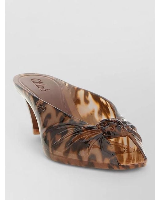 Chloé Brown Jelly Mules Animal Print Block Heel Knot