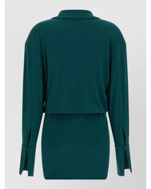 ANDAMANE Green Lilia Collared Draped Front Long Sleeve Top