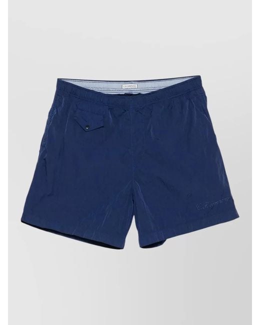 C P Company Blue Nylon Swim Shorts Button Pocket for men