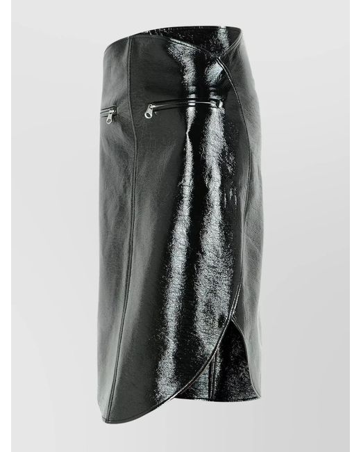 Courreges Black Faux Leather Asymmetric Skirt