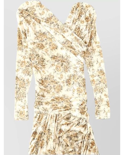 Ganni Metallic Long Dress Asymmetric Neckline Floral Pattern