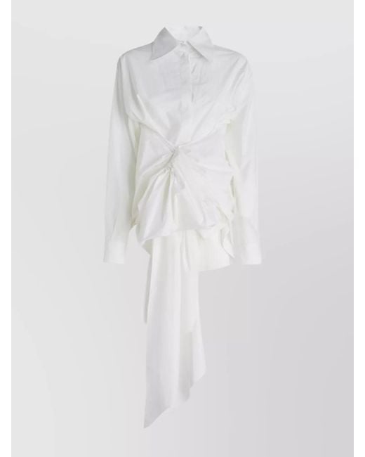 Quira White Draped Sleeves Oversized Cotton Shirt