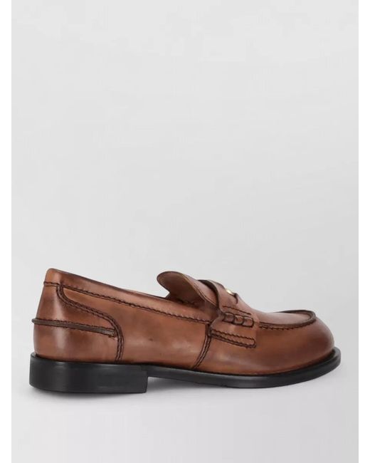 Miu Miu Brown Leather Penny Strap Loafers Round Toe