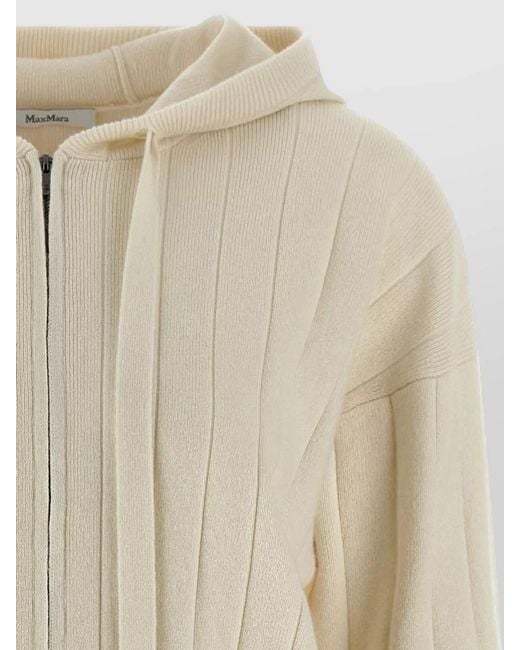 Max Mara Natural Rubiera Cashmere Hooded Rib Knit Cardigan