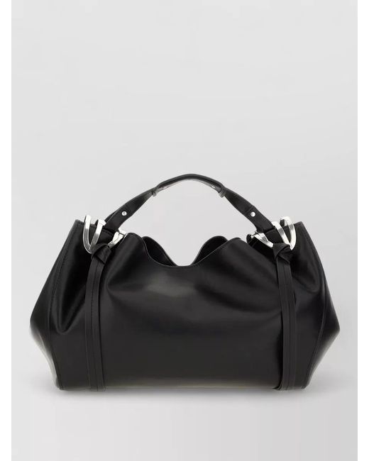 DIESEL Black Leather Knot D Structured Handbag Top Handle