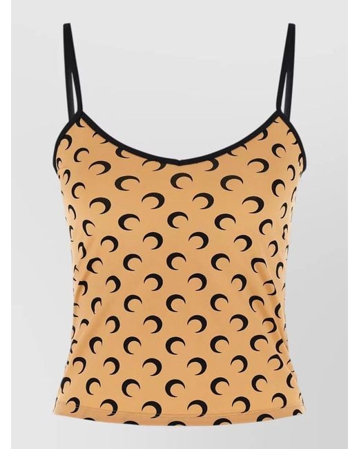MARINE SERRE Brown Moon Motif Top Spaghetti Straps Trim