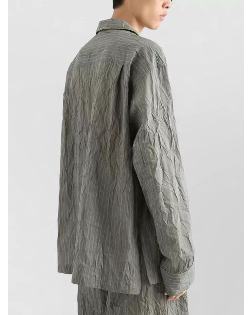 Dolce & Gabbana Gray Pinstripe Crinkled Shirt Jacket Chest Pockets for men