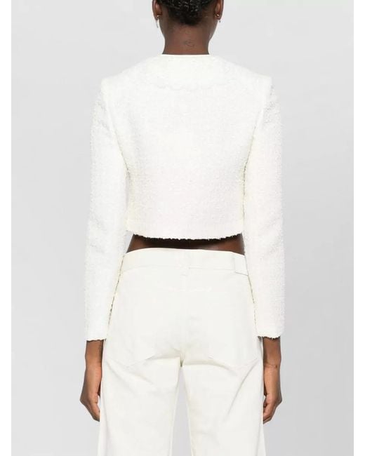 Self-Portrait White Cropped Textured Jacket Bow Detail Pockets