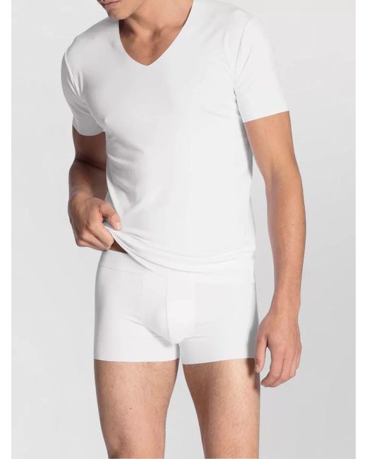 Calida White V Neck Stretch T Shirt Short Sleeves for men