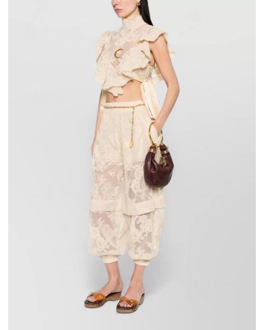 Zimmermann Natural Lace Panelled Cropped Harem Trousers