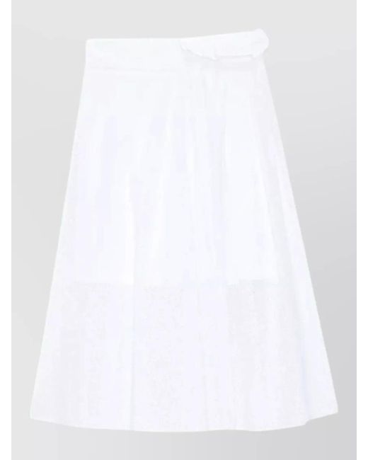 MSGM White A Line High Waist Midi Pleated Skirt
