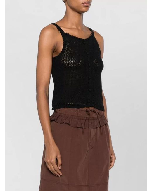 DUNST Black Crochet Knit Linen Cotton Scoop Neck Top